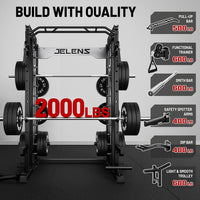 Smith Machine for Home Gym, Multi-Function M12 Power Cage with Cable Crossover System, Squat Rack with Smith Bar and More Attachment