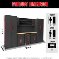 Garage Storage Cabinets System, 8-Pcs Workshop Cabinet Set in Black | Included Steel Cabinets Drawers Rolling Chest and Pegboard,Locked Garage Storage Cabinet