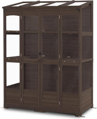 MCombo Wooden Greenhouse, Walk-in Outdoor Greenhouse with Openable Roof and Lockable Door, 0899 (Brown)