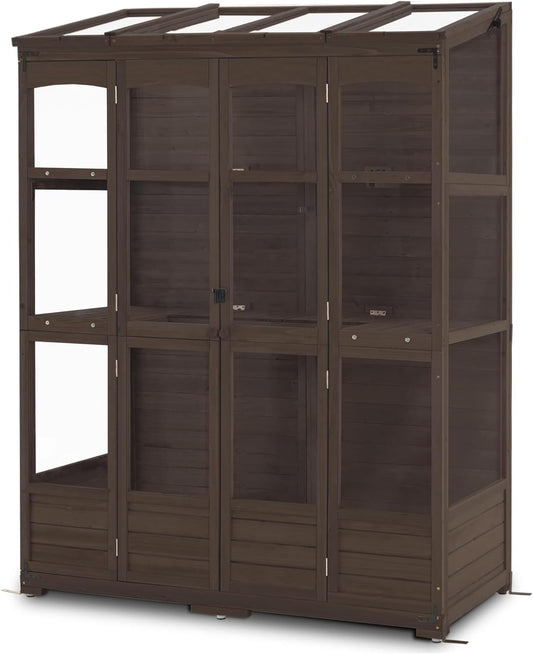 MCombo Wooden Greenhouse, Walk-in Outdoor Greenhouse with Openable Roof and Lockable Door, 0899 (Brown)