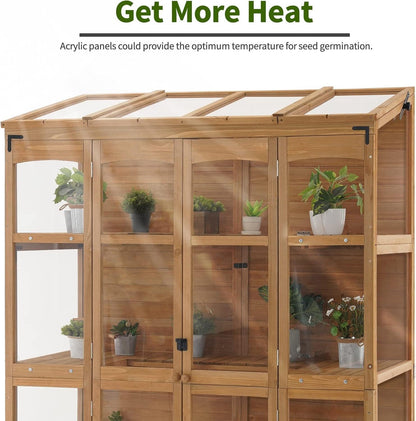MCombo Wooden Greenhouse, Walk-in Outdoor Greenhouse with Openable Roof and Lockable Door, 0899 (Natural)