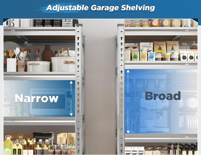 REIBII Garage Shelving, 5 Tier Storage Shelves Load 3020LBS, Adjustable Garage Shelving Heavy Duty, Metal Shelves Unit for Basement, Warehouse, 48" W x 72" H x 24" D, Galvanized