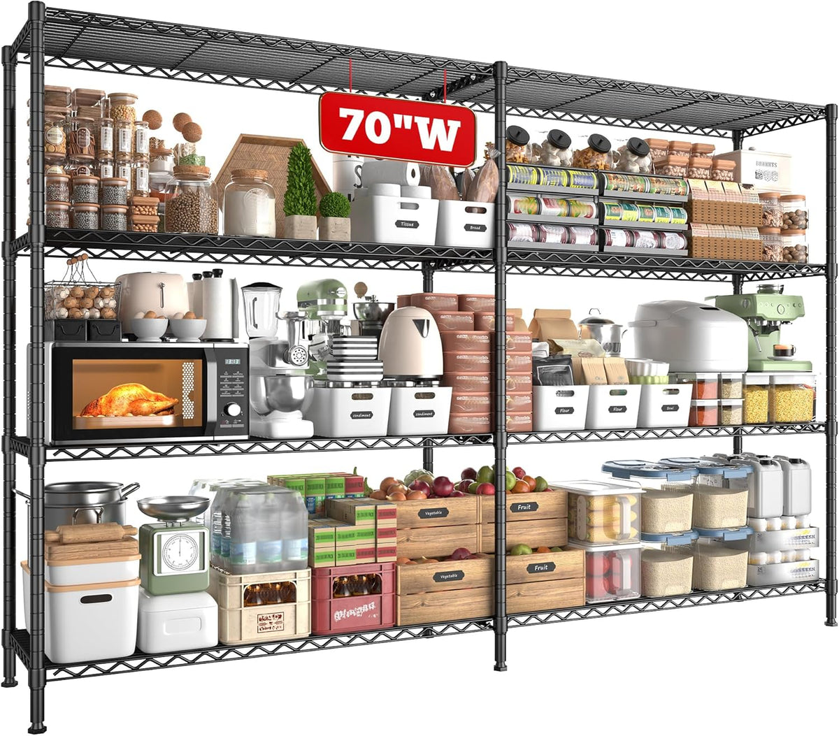 REIBII 70"W Metal Shelving, Storage Shelves 4-tier Wire Shelving Unit Load 1240LBS Metal Shelves for Storage Adjustable Shelving Rack for Pantry Kitchen Commercial school Garage 70"W*15.8"D*62.9"H
