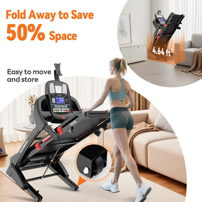 12MPH Folding Treadmill with 20% Auto Incline, 300-400 LB Capacity, Treadmills for Home Running Walking, 5.1HP Brushless Motor, Foldable Electric Treadmill Running Machine with APP & Bluetooth