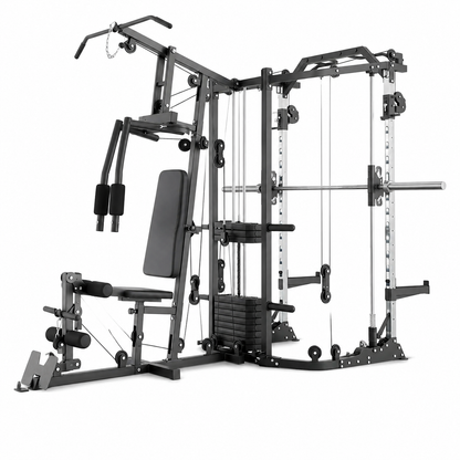 Smith Machine Power Cage, Multi-Function Home Gym System with Cable Crossover, 121LB Weight Stack