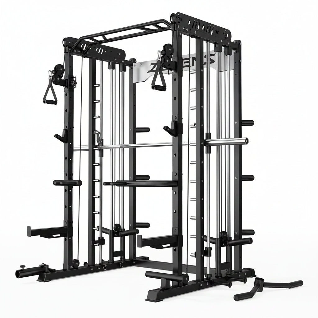 Smith Machine for Home Gym, Multi-Function M12 Power Cage with Cable Crossover System, Squat Rack with Smith Bar and More Attachment